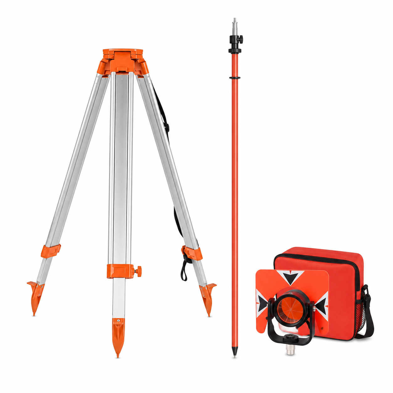 Kit Acessórios para Estação Total Tripé, Bastão 3,60m e Prisma