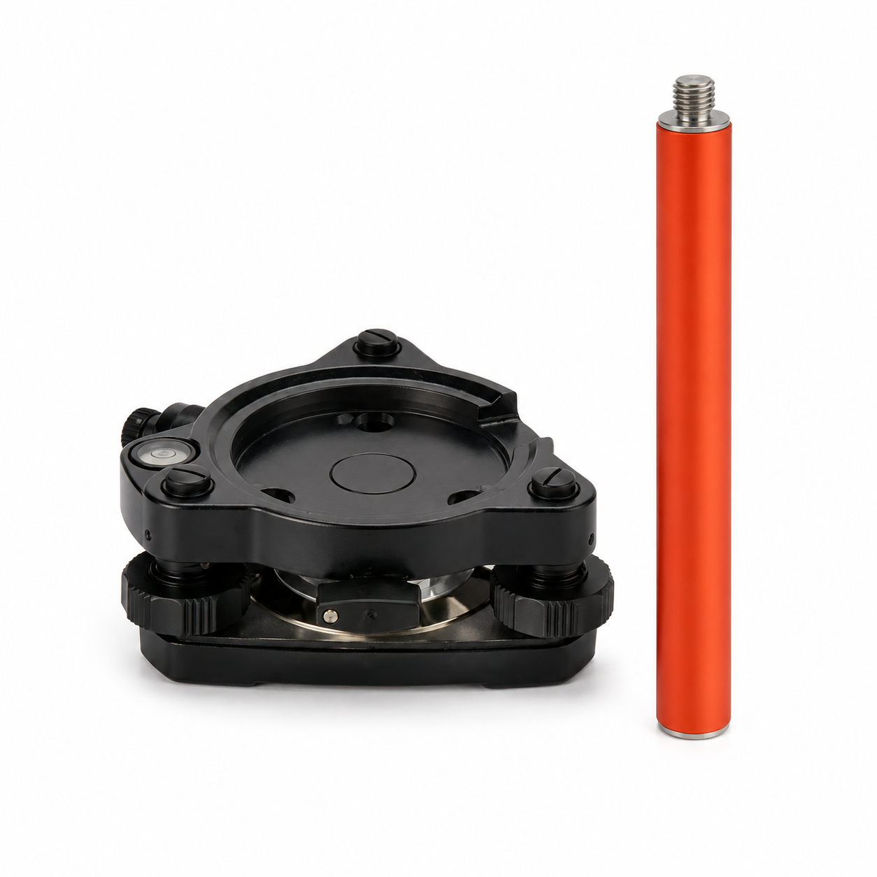 Kit de acessório Mini Bastão 25mm laranja + Base Nivelante para Topografia com Prumo Óptico, Cor Preta
