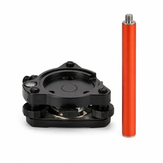Kit de acessório Mini Bastão 25mm laranja + Base Nivelante para Topografia com Prumo Óptico, Cor Preta